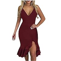 Women's Swing Flowy Beach Solid Color V-Neck Glamorous Dress Casual Loose-Fitting Summer Sleeveless Knee Length