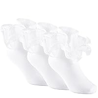 3 Pairs Girls Ruffle Socks Big Double Lace Frilly Trim Dress Socks