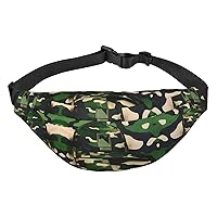 Green Army Digital Camouflage Adjustable Belt Hip Bum Bag Fashion Water Resistant Hiking Waist Bag for Traveling Casual Running Hiking Cycling