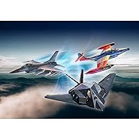 Revell Gift Set 05670 US Air Force 75th Anniversary - F-117 Nighthawk, F-89, F-16 Falcon 1:72 Scale Unbuilt Plastic Model Kits with Contacta Professional Glue, Paintbrush & Selected Aqua Color Paints
