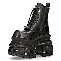 New Rock Boots MILI083CCT-C4 Womens Metallic Black Leather Platform Military