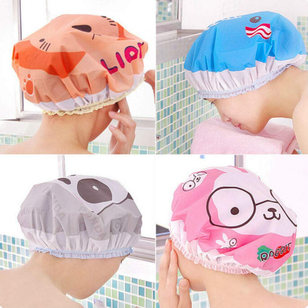 Aysekone 5 Pieces Cartoon Animals Waterproof Elastic PEVA Shower Caps Bath Caps Bathing Bathroom Hats Bathroom Accessories for Women and Girls