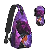 Crossbody Sling Backpack Unisex Chest Bags Travel Hiking Daypack for Women Men Shoulder Bag Afro African American Woman Lady Purple Galaxy (Glasses case included