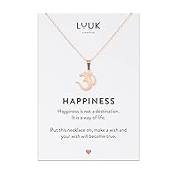 LUUK LIFESTYLE Stainless steel necklace with pendant and HAPPINESS card, 20” adjustable length, lucky charm, friendship chain, Valentine's Day gift, birthday, women's jewellery, silver, gold, rose