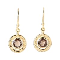 NOVICA Handmade .925 Sterling Silver 18k Gold Plated Smoky Quartz Dangle Earrings India [1.1 in L x 0.5 in W x 0.2 in D] 'Smoky Charm'