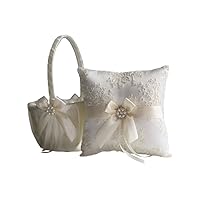| Lace Guipure Collection | Ivory Bearer Pillow & Wedding Basket Set (Ivory)