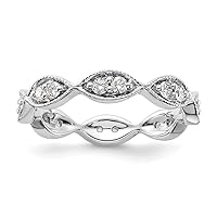 14k White Gold Polished Size 7 Vintage Pave 1/2 Carat Diamond Eternity Band Jewelry Gifts for Women