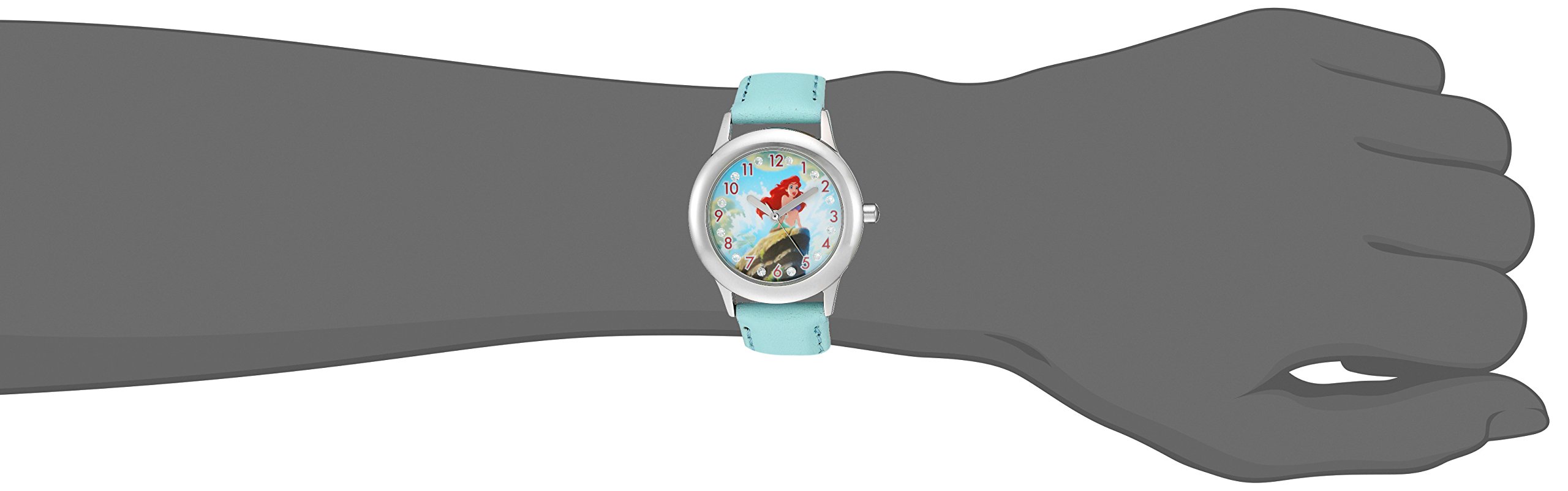 Disney Girl's 'Ariel' Quartz Stainless Steel and Leather Watch, Color:Blue (Model: W002916)