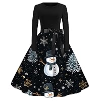 Maxi Dresses for Women 2024 Long Sleeve Wedding, Christmas Womens Classic Tea Dress Long Sleeve O Neck Dress W