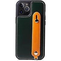 Genuine Leather Cover for iPhone 15Pro Max/15 Pro/15 Plus/15, Hand Wristrap Stand Phone Case Soft Shockproof Supports Wireless Charging (Color : Green, Size : 15 Plus)