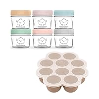 Keababies 6-Pack Baby Food Glass Containers and Silicone Baby Food Freezer Tray with Clip-on Lid - 4 oz Leak-Proof, Microwavable, Baby Food Storage Container - Baby Food Silicone Freezer Molds