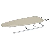 Household Essentials Table, Wood Top, 2 Metal Legs with Extra Support Bars, Lightweight, Tabletop Board Cover, Natural with Iron Rest