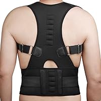 Medical-Grade Adjustable Magnetic Posture Support Back Brace - Relieves Neck, Back and Spine Pain - Improves Posture (Small) (Black) by Poscure(TM)