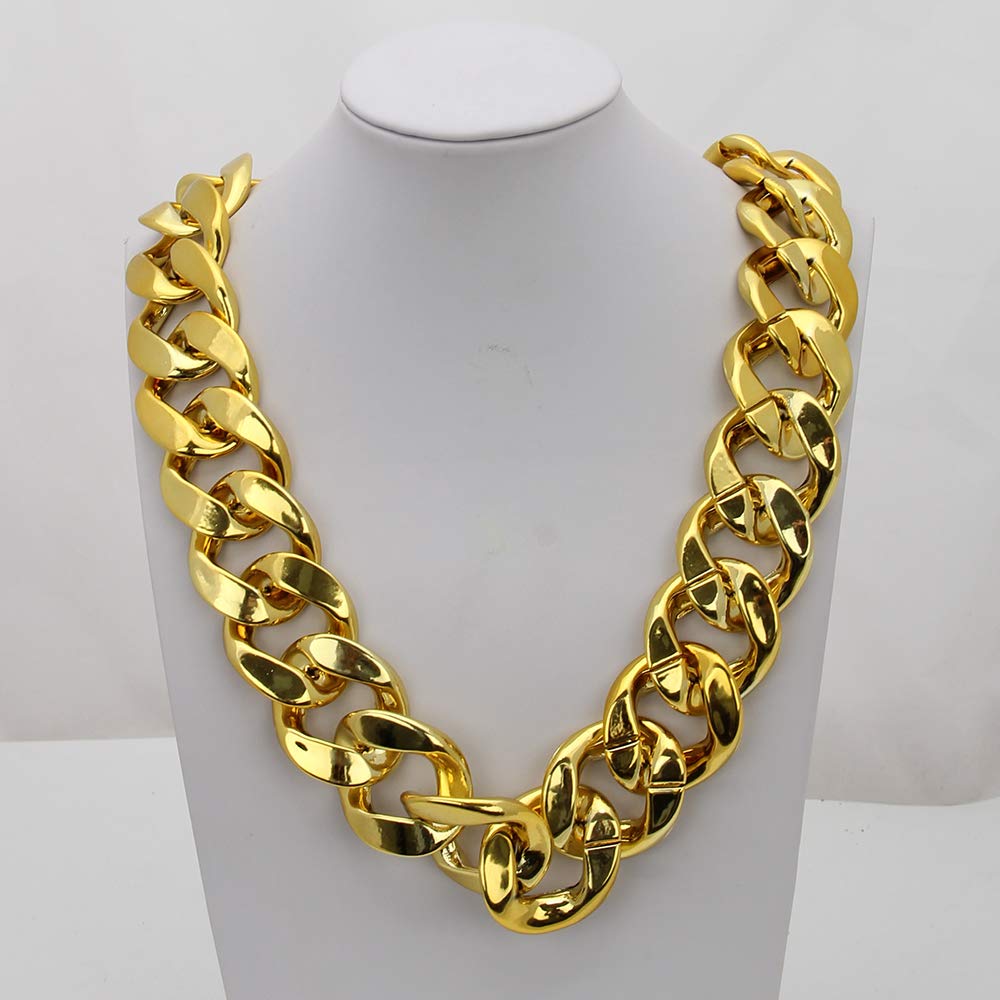 CrazyPiercing Faux Gold Acrylic Chain Necklace, 90s Punk Style Necklace Costume Jewelry, Hip Hop Turnover Chain Necklace, Plastic 32 inches, 36 inches 35mm