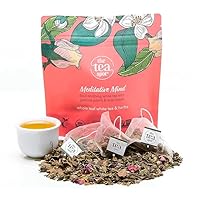 Organic Meditative Mind Herbal Tea | Blend of White Tea, Jasmine and Rose | Calming & Welness Caffeine Free Elixir |15 tea bags for Gourmet Giftng
