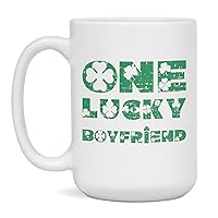 Jaynom St Patrick's Day One Lucky Boyfriend Irish Ceramic Coffee Mug, 15-Ounce White