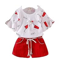 Little Gilrs Coke Pattern Shirt Top with Middle Pants, Two-Pieces Sets
