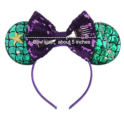 Foeran Mouse Ears Headbands Shiny Bows Mouse Ears Glitter Party Princess Decoration Cosplay Costume for Girls Women (Mermaid/Starfish)