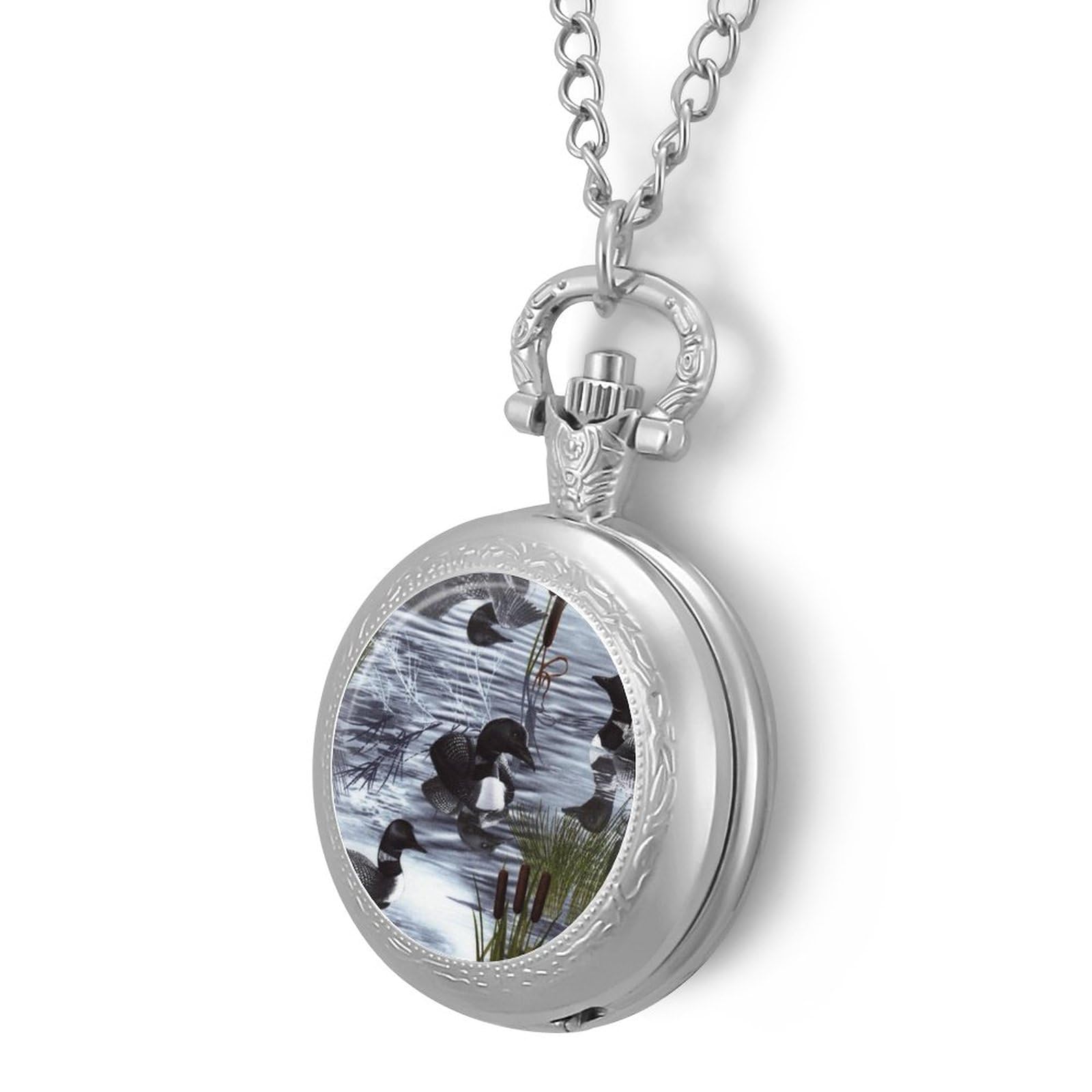 Loons Duck Vintage Pocket Watches with Chain for Men Fathers Day Xmas Present Daily Use