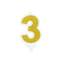 Party Deco Cake Candle Number 3 Three with Glitter Gold Birthday Child Adult