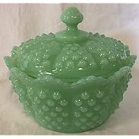 Hobnail Pattern - Covered Butter Tub Dish - Jadeite Green Glass - American Made - Mosser USA