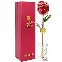Mothers Day for Mom Gifts 24k Gold Rose,Real Rose Dipped 24K Gold Gifts for Women,Grandma,Teacher Appreciation Gifts,Gifts for Mom from Daughter,Mom Gifts(Red,Crystal Stand)