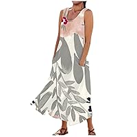 Sundresses for Women 2024 Casual Comfortable Floral Print Sleeveless Cotton Pocket Dress