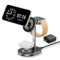 3 in 1 Charging Station for iPhone, S25 Wireless Charger for iPhone 15 14 13 12 11 X Pro Max & AirPods 2&3&Pro - Charging Stand for Apple Watch (Black)