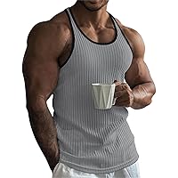 Ribbed Tank Tops for Men Summer Casual Slim Fit Sleeveless Round Neck Muscle Gym Shirts Fitness Bodybuilding Tanks