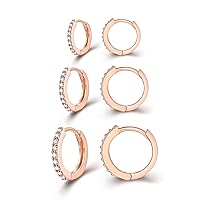 Silver Huggie Hoop Earrings for Women, 3 Pairs Tiny Hypoallergenic Sterling Silver Cartilage Hoops | 14k Gold Small Cubic Zirconia Cuff Earrings Mini Piercing Jewelry for Girls Men Teen (6/8/10/12mm)