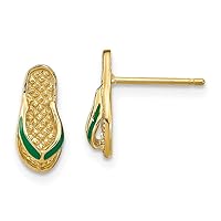 14k Gold Green Enamel Single Flip Flop Post Earrings Measures 11.8mm long Jewelry for Women