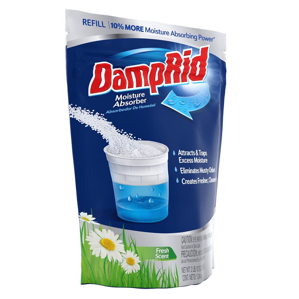DampRidDampRid Refill Bag, 44 oz, 4-Pack & Pure Linen Hanging Moisture Absorber, 16 oz, 3 Pack - Eliminates Musty Odors for Fresher, Cleaner Air