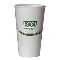 ECO PRODUCTS Compostable Disposable GreenStripe 16oz Coffee Cups, Case of 1000, White Single Wall Hot Paper Cup, Plant Based PLA Lining, Biodegradable