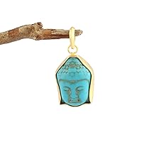 Guntaas Gems Sky Blue Turquoise Luck Buddha Pendant Satin Finish Gold Plated Brass Jewelry Anti-Tarnish Coating Pendant