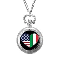 Love Italian-American Heart Vintage Pocket Watch Arabic Numerals Scale Quartz with Chain Christmas Birthday Gifts