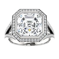 Siyaa Gems 3.90 CT Asscher Moissanite Engagement Ring Wedding Eternity Band Vintage Solitaire Halo Silver Jewelry Anniversary Promise Ring Gift