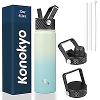 Insulated Water Bottle with Straw,22oz 3 Lids Metal Bottles Stainless Steel Water Flask,Mint