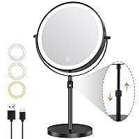 DECLUTTR 9 Inch Lighted Makeup Mirror, 10x Magnifying Mirror with Light, Height Adjustable Makeup Mirror with Lights 3 Color Dimmable, Black Desk Tabletop Mirror