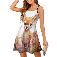 Deer Women's Mini Dress Sleeveless Sundress Casual Tank Dress Beach Dress