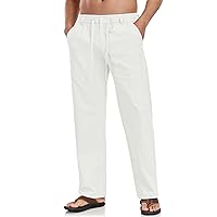 Boisouey Mens Casual Linen Pants Loose Fit Elastic Waist Drawstring Beach Summer Yoga Trousers