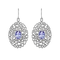 7X5MM Oval Shape 1.30ct Tanzanite Gemstone 925 Sterling Silver Filigree Teardrop Women Earrings Jewelry