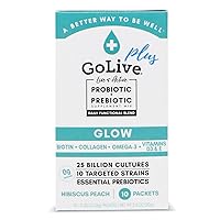Probiotics & Prebiotics for Women and Men Glow for Beauty, Sugar-Free Synbiotic Powder. +25 Bllion CFUs; 10 Clinical Strains for Healthy, Immune & Digestive Health, 10 Count (Pack of 1) GoLive Probiotics & Prebiotics for Women and Men Glow for Beauty, Sugar-Free Synbiotic Powder. +25 Bllion CFUs; 10 Clinical Strains for Healthy, Immune & Digestive Health, 10 Count (Pack of 1)