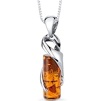 PEORA Genuine Baltic Amber Cylindrical Design Pendant and Earrings Jewelry for Women in Sterling Silver