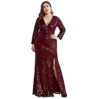 Ever-Pretty Women's Plus Size Long Sleeve Slit Sequin Maxi Evening Dresses 0824-PZUSA