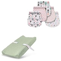 Changing Pad Cover + 5 Pack Baby Burp Cloths, Ultra Soft Minky Dots Plush Changing Table Covers Breathable Mink Changing Table Sheets Cover Wipeable Changing Pad Covers for Infants Newborn Baby Girl