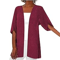 Linen Cardigans for Women Casual 3/4 Sleeve Comfy Thin Coats Plus Size Open Front Loose Fit Fall Trendy Cardigan