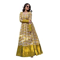 Traditional Pure Chanderi Digital Printed Ready To Wear Anarkali Gown Kurti Fancy Muslim Festival Dress 2707