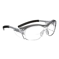 3M Safety Glasses with Readers, Nuvo Protective Eyewear, +2.5 Diopter, ANSI Z87, Gray Frame, Clear Lens, Soft Nose Bridge, Side Shields