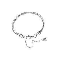 KunBead Jewelry Adjustable Heart Lobster Clasp Snake Chain Charm Bracelets for Women Girls for Jewellery Making