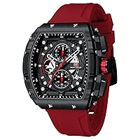 MF MINI FOCUS Men's Watch Fashion Tonneau Wristwatches (Chronograph/Waterproof/Luminous/Calendar) Silicone Strap Quartz Watch for Men